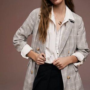 Free People Olivia Tie Waist Plaid Double Breasted Blazer